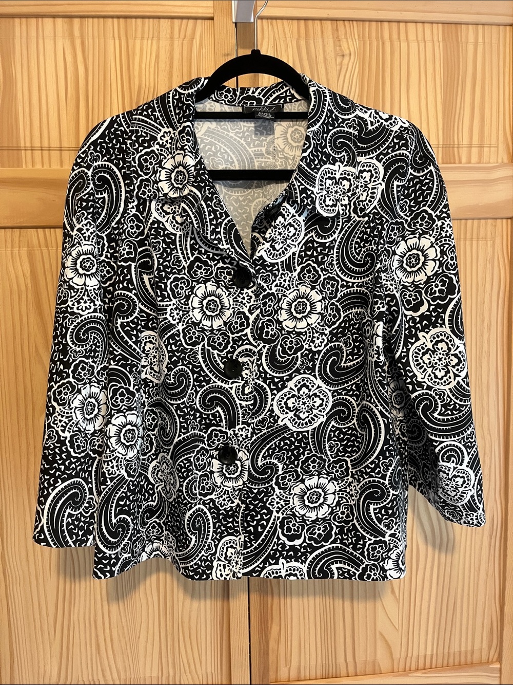 Black & White Floral Paisley Blazer Jacket for Women